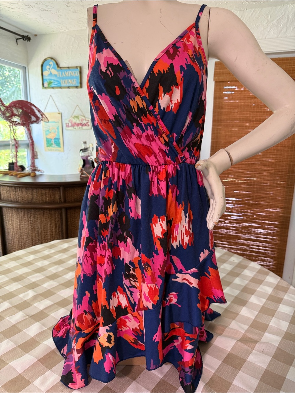 Floral Wrap-Front Navy & Pink Sundress